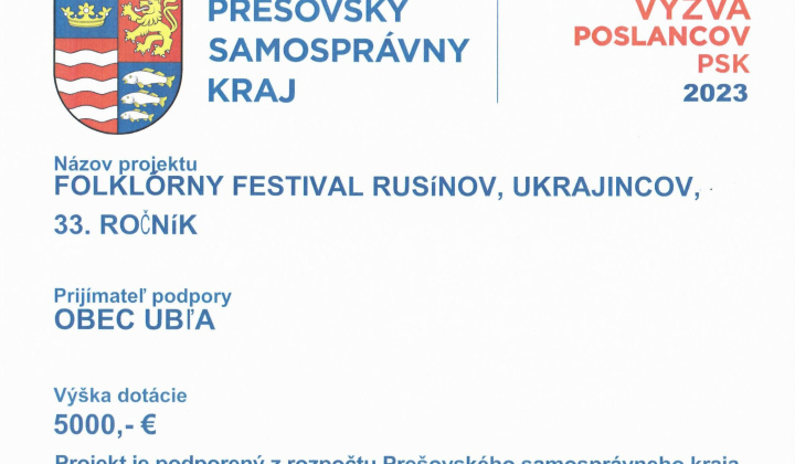 Folklórny festival Rusínov, Ukrajincov, 33. ročník